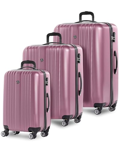 Set 3 valises rigides extensibles Toulouse | Ensemble bagages trolley voyage rose