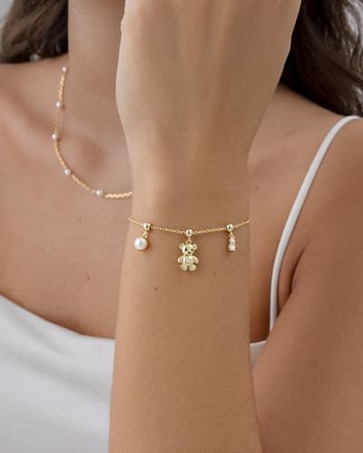 PAVOI 14K Gold Plated Bracelet for Women | Adjustable 7-Inch Sliding Ball Charm Bracelet Set with Removable Horseshoe, Heart, and Cubic Zirconia Charms | Trendy Gold Chain Jewelry2