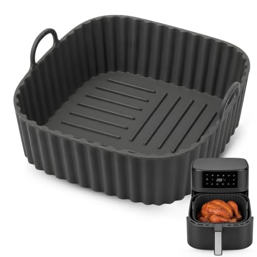 Molde Silicona Cuadrado para Freidora de Aire, Accesorios Freidoras de Aire, Recipiente de Silicona Cuadrado para Freidora, Antiadherente, Apta para freidoras de 4 a 5 litros, Silicona, Negro