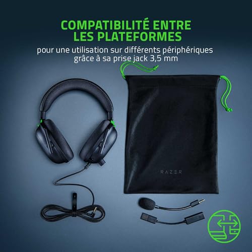 Razer BlackShark V2 - Casque Gaming Esports Premium (Haut-parleurs Triforce 50mm, Microphone HyperClear Cardioïde, Réduction Passive du Bruit, Son Spatial THX) Noir