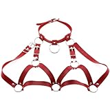Fashion Punk Waist Belt Leather Harness Body Bondage Chest Straps Black Rivet Top Chest Straps BDSM Gothic Sexy Lingerie (Size : One size, Color : Red)