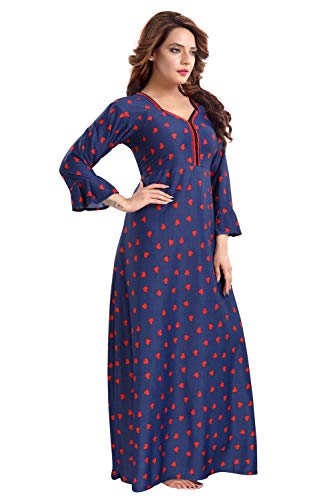 Image of Fabme Women's Crepe Printed Flare Nighty with Long Sleeves /Night Gown /Nightwear /Maxi