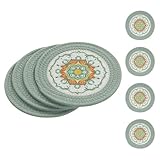 SHACOS Sage Green 8 Inches Trivets for Hot Dishes, 4 Pieces Cotton and Felt Floral Pattern Trivet Mats for Kitchen, Hot Pads for Countertops, Table, Heat-Resistant Pot Holders for Hot Pots and Pans