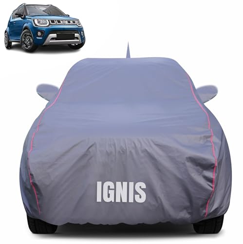 Image of 100% Waterproof Car Body Cover for Maruti Suzuki Ignis with Mirror Pocket (Heat & UV Resistant, Triple Stitched, Soft Lining, Bottom Elastic & Piping) Grey