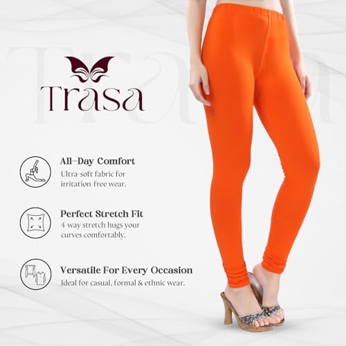 Image of TRASA Ultra Soft Cotton 4 Way Stretchable Churidar Solid Regular and Plus 20 Colours Leggings for Womens and Girls -Sizes :-M, L, XL, 2XL, 3XL, 4XL, 5XL, 6XL
