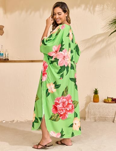 MAKABO Kaftan Dresses for Women, Summer Hawaii Swimsuit Cover Up, V Neck Caftan Beach Vacation Print Dress4