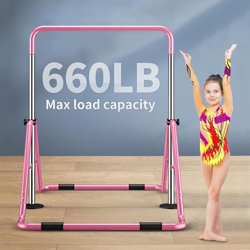 Slsy Gymnastics Bars Kids Kip Training Bars for Home, Folding Horizontal Bars with Adjustable Height, Practice Bar Gymnastic for Kids, Child, Girls, Boys (Pink Pro) - Thumbnail 6