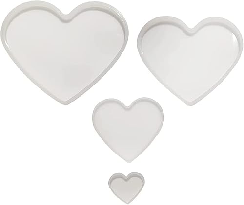 4 moldes de resina de corazón con forma de corazón, molde epoxi con forma de corazón, que incluye 7, 6, 4, 2 pulgadas, molde de silicona de