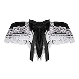 dPois Mens Shiny Satin Frilly Ruffled Floral Lace Sissy Briefs Thongs Flutter Crossdress Girly Maid Panties Underwear Black Medium