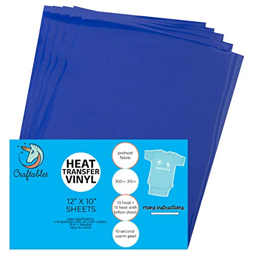 Craftables Royal Blue Heat Transfer Vinyl Htv - 5 Sheets Easy To Weed Tshirt Iron On Vinyl For Silhouette Cameo, Cricut, All Craft Cutters. Ships Flat #TOP25