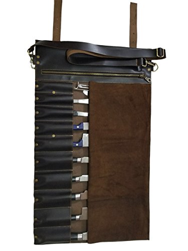 Lightweight Genuine Premium Dark Brown Leather Professional Chef Knife Bag/Chef Knife Roll With Buckles 10 Slots Space #TOP4