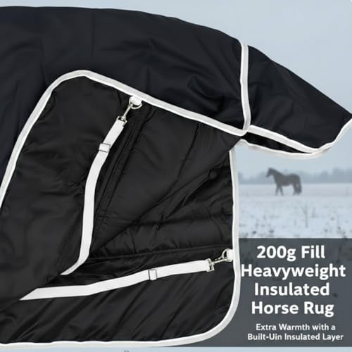Turnout Horse Blankets Winter for Real Horses Waterproof Breathable Snow Proof Heavy Blankets 200g Fill Sheet Tear & Rip Resistant Outer Layer Adjustable Straps (75 Size) - Image 3