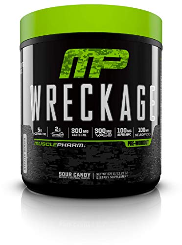 MusclePharm Wreckage Pre-Workout Powder, Superior Focus and Sustained Pump, Sour Candy, 25 Servings