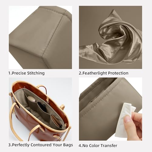 Image of DGAZ Purse Organizer Insert Fits Neverfull-Mini /PM /MM /GM Bags,Silk Bag Organizer,Luxury Handbag & Tote Shaper(PM, Gris tourterelle)