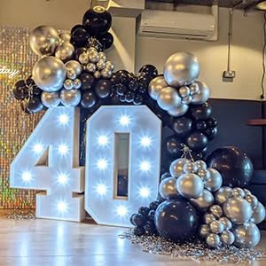 Image of Black and Silver Balloons Arch Garland Kit, 134pcs Metallic Chrome Silver and Black Balloons with Different Size for Birthday, Graduation, Baby Shower, Disco New Years Party Party Decoration