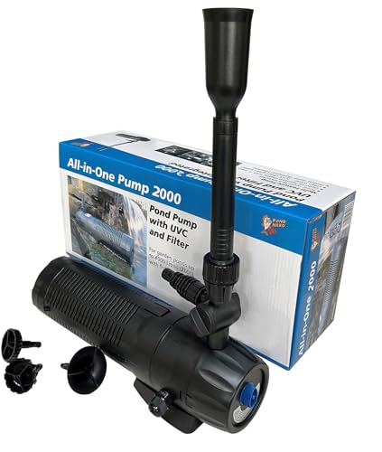 PondHero All in One Pond Pump and Filter 2000 | Includes Pump, Filter and UVC | 2000LPH | 19W UVC (2000LPH 9W UVC), Black