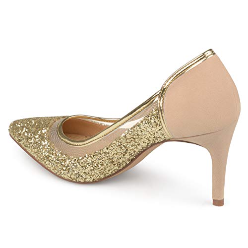 Brinley Co. Womens Kori Faux Suede Mesh Glitter Almond Toe Heels Gold, 8.5 Regular US2