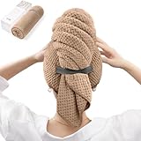 YFONG Large Microfiber Hair Towel Wrap for Women, Super Absorbent Hair Plopping Towel for Curly Long Hair, Soft Hair Turban Towel with Elastic Band,26.3' X 40' (Brown)