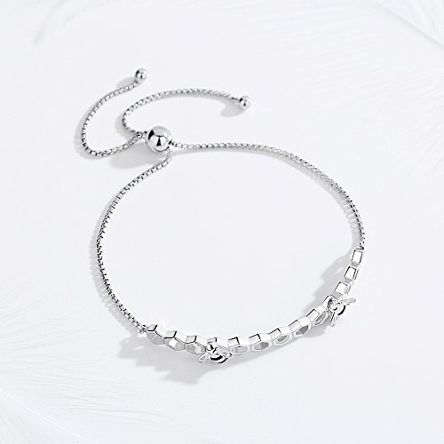 Image of Honeycomb Honeybees Bracelet Sterling Silver 925 with Black Enamel Adjustable Bangle Link Chain 10 inch