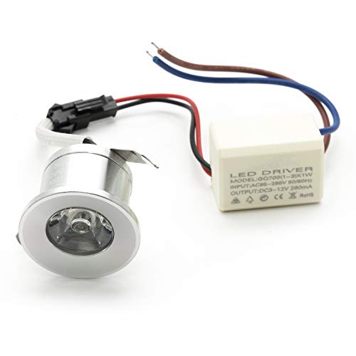 Mini faretto punto luce led incasso 1w 100 lumen faretto piccolo argento spot ideale per cielo stellato mensole vetrine scale segnapassi corridoi camera letto [SILVER LUCE CALDA 3000K]