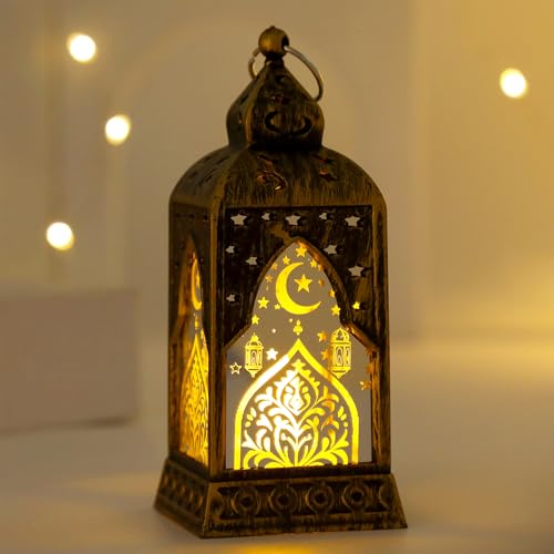 Ramadan Lanterne décorative, lampe orientale, lumière décorative du Ramadan, lanterne à bougie vintage, lanterne LED, décoration de table Ramazan,...