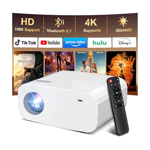 Image of Projector,Smart Projector with WiFi and Bluetooth, Built-in Apps, Auto Focus & Keystone,Native 1080P Support, Portable Outdoor Mini Projector,White