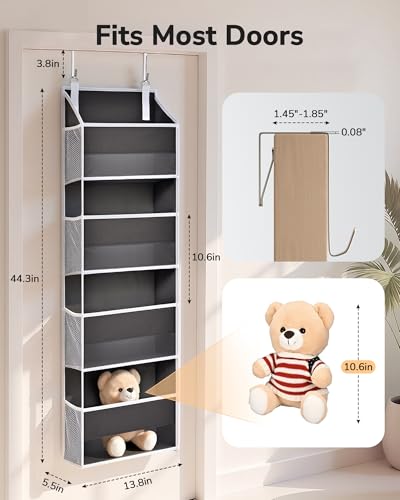 Image of ULG 2 Pack Small Over Door Organizer with 4 Large Pockets 8 Mesh Side Pockets, Hanging Storage Organizer with Clear Window Kids Toys Deep Gray