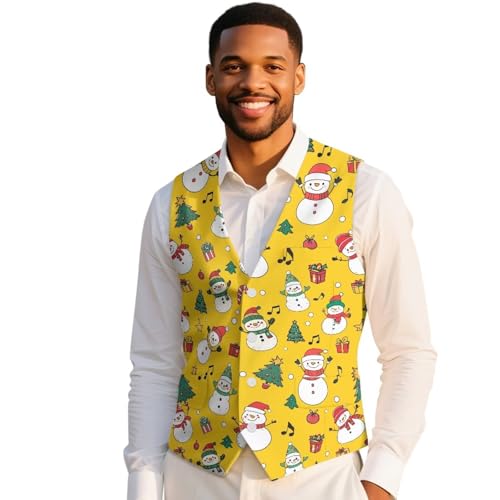 Men's Christmas Vest Slim Fit Mens Suit Vest for Xmas Party Banquet Wrink-Free Santa Waistcoat With Pockets2