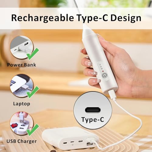 Image of Rechargeable Milk Frother Handheld, USB-C Coffee Foam Maker with Stainless Steel Whisk ＆ 3 Speeds, Coffee Frother Electric Hand Drink Mixer Stirrer for Matcha, Hot Chocolate,Frappe, Drink