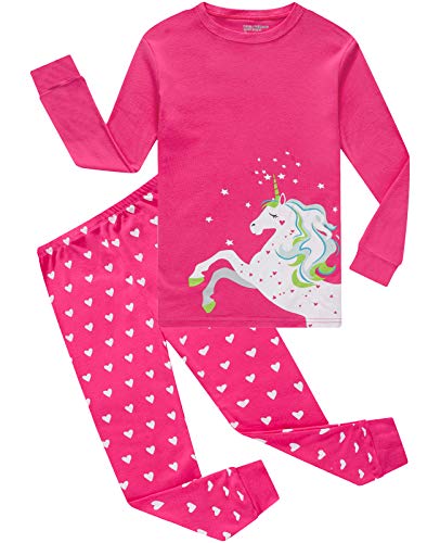 Little Girls Pajamas 100% Cotton Long Sleeve Pjs Toddler Clothes Kids Sleepwear Shirts 3T Rose