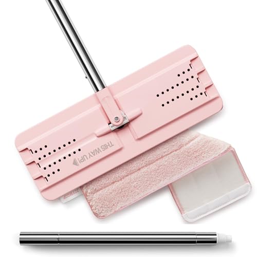 JOYMOOP Flat Mop, Microfiber Mops for Floor Cleaning, 60" Long Handle with Flexible 13" Flat Head, Pink