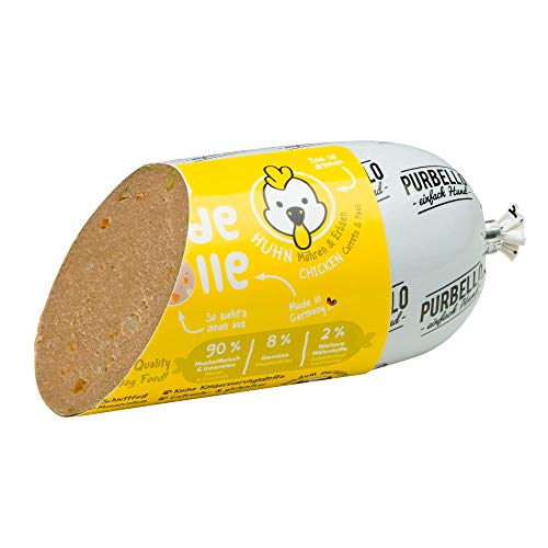 PURBELLO Hunde-Rolle Huhn mit Möhren & Erbsen - Monoprotein Hundefutter mit hohem Fleischanteil - Nassfutter für Hunde - Hundewurst schnittfest & getreidefrei - 8 x 200 g