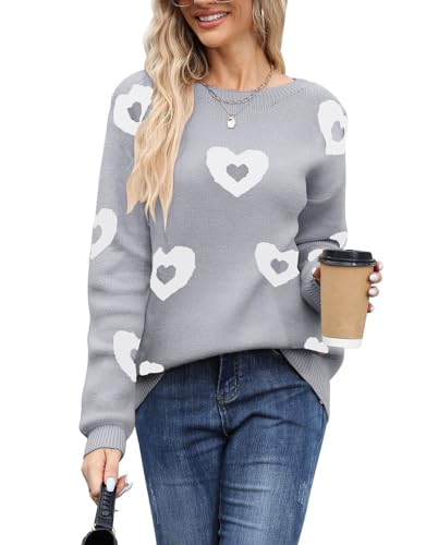 Image of Women's Pullover Sweaters Cute Multi-Hearts Knitted Casual Sweater