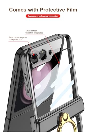 Image of BOUNCEBACK Slim Electroplated Transparent Hinge Ring Case /Cover for Samsung Galaxy Z Flip5 / Case Cover for Z Flip 5 - (Clear Black | Polycarbonate)