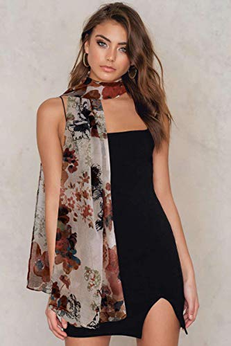 Gerinly Lightweight Scarves Fashion Flowers Print Shawl Wrap For Women Summer Neck Accessory Pretty Sarong (Brown) #TOP2