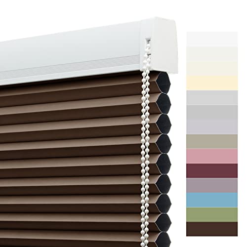 Tonature Custom Size 100% Blackout Cellular Roller Shades Pleated Honeycomb Window Shades Thermal Insulated Roller Blinds for Windows, Bedroom, Kitchen and Bathroom Brown