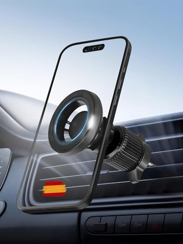 GLYXOR Soporte Magnético para Móvil para Coche – Compatible con MagSafe – Imán Extra Fuerte – Rejilla de Ventilación – Giratorio 360°, Estable y Seguro – Accesorio de Coche