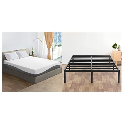 Olee Sleep 10 inch Aquarius Memory Foam Mattress - Full & 14 Inch Heavy Duty Steel Slat/Anti-Slip Support/Easy Assembly/Mattress Foundation/Bed Frame/Noise Free/No Box Spring Needed, Full