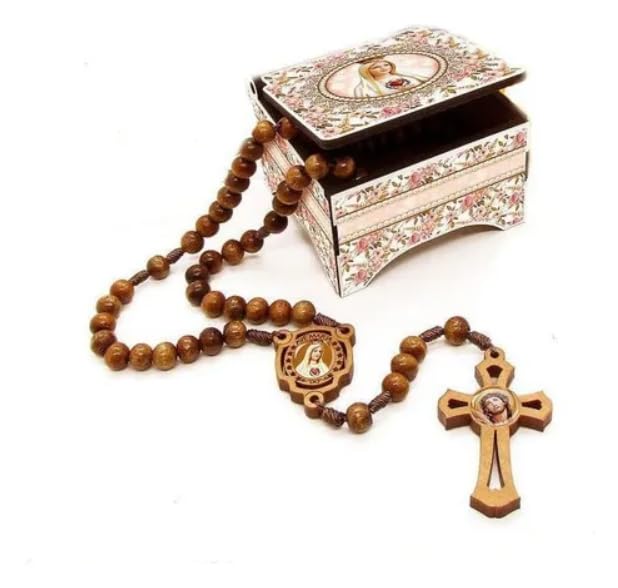 Terço Nossa Senhora de Fátima com Contas 8 mm e Caixa MDF