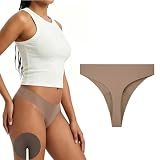 TOFOI Seamless Thong for Women No Show Toe Thongs Invisible Panty Camel Proof Underwear Liners Comfortable Workout G String (Khaki, L)