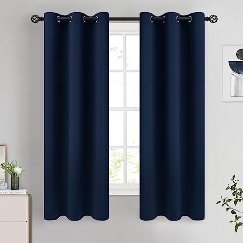 Image of COSVIYA Grommet Room Darkening Navy Blue Curtains 63 inch Long for Bedroom | Light Blocking Insulated Thermal Curtains for Living Room, Blackout Thick Polyester Window Drapes,38x63 inches, 2 Panels