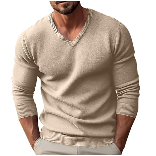 Soft Cozy Sweaters for Men V Neck Long Sleeve Pullover Sweater Slim Fit Dress Sweater Lightweight Knitted Sweaters