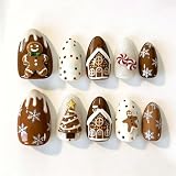 30Pcs Christmas Press on Nails Short Almond Fake...