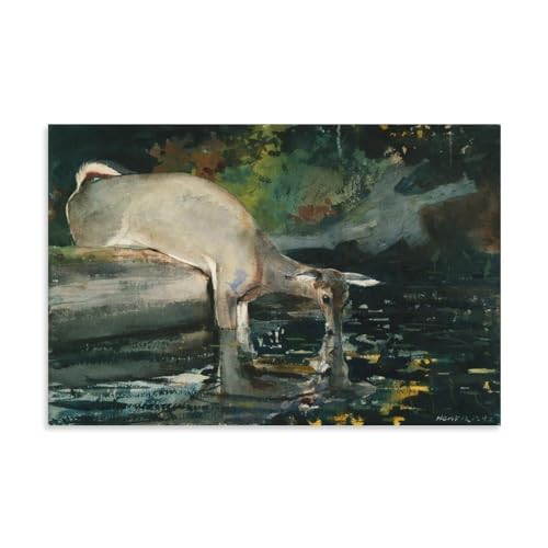 Winslow Homer - Póster de obra maestra clásica con ciervos bebiendo arte estético para habitación, lienzo moderno para decoración de dormitorio, 30 x 45 cm