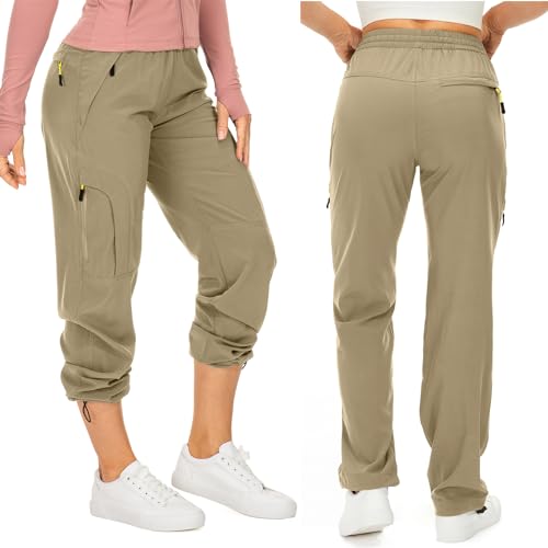 yeyity Wanderhose Damen Leichter Quick Dry Outdoorhose Atmungsaktiv Cargohose UV-Schutz Trekkinghose Funktionshose Jogginghose(6608,Khaki,M)