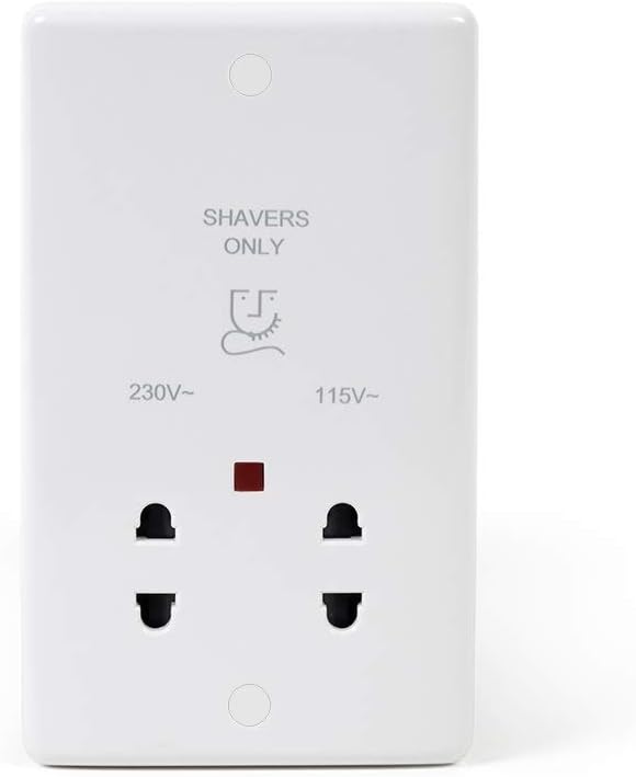 Lieber Silk White Single Gang Shaver Socket Dual Voltage 230/115v - Curved Edge Shaver Plug Socket for Bathroom