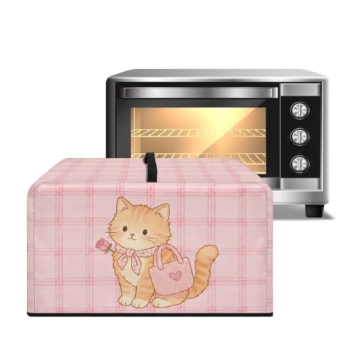 Image of Microwave Oven Cover Protective Kitchen Appliance Dustproof Cover Stain-Resistant Air Fryer Toaster Oven Protector Countertop Decorations, S, Cute Cat Plaid Pink