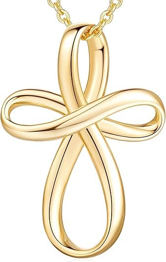 Arpecol Gold Cross Necklaces for Women 14K Gold Necklace for Women Crosses Pendant Necklace for Womens Twisted and Timeless Charm Small Crosses Chain for Womens (45+7mm)