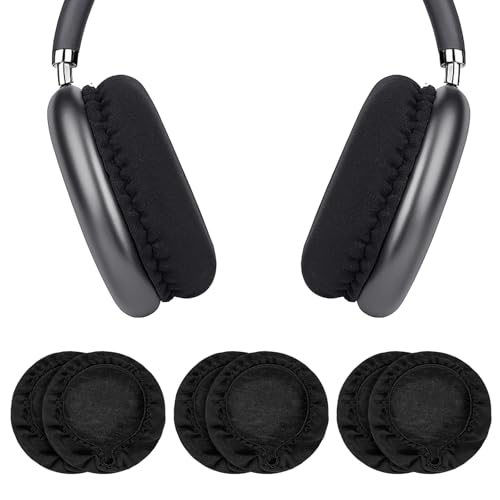 Hpmjz 4 Pairs Headphone Ear Pads Covers Stretchable Headset Earpad Cloth Cover Black Washable Headphones Cushions Earpads Sweater Cover Protectors for Over-Ear Headsets Gym Library Studying Gaming