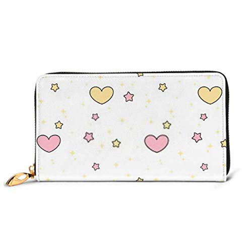 Preisvergleich Produktbild JHGFG Mode Handtasche Reißverschluss Brieftasche Niedlich Schöne Rosa Gelbe Herzen Sterne Telefon Kupplung Geldbörse Abendkupplung Blockieren Leder Brieftasche Multi Card Organizer